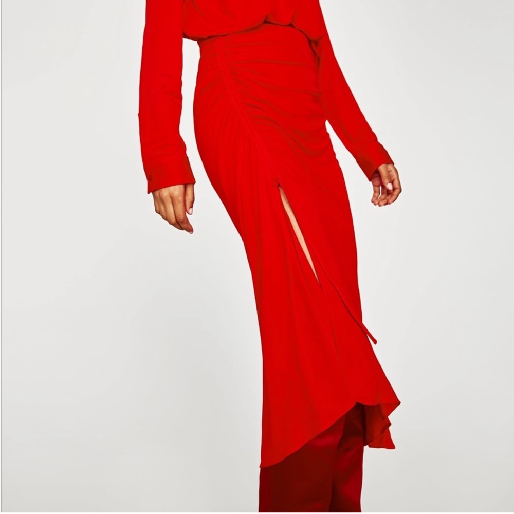 Zara Tie Ruffle Midi Skirt